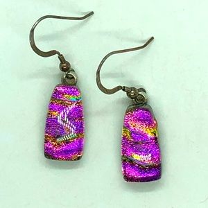 Handcrafted Silver Metal Dichroic Glass Earrings